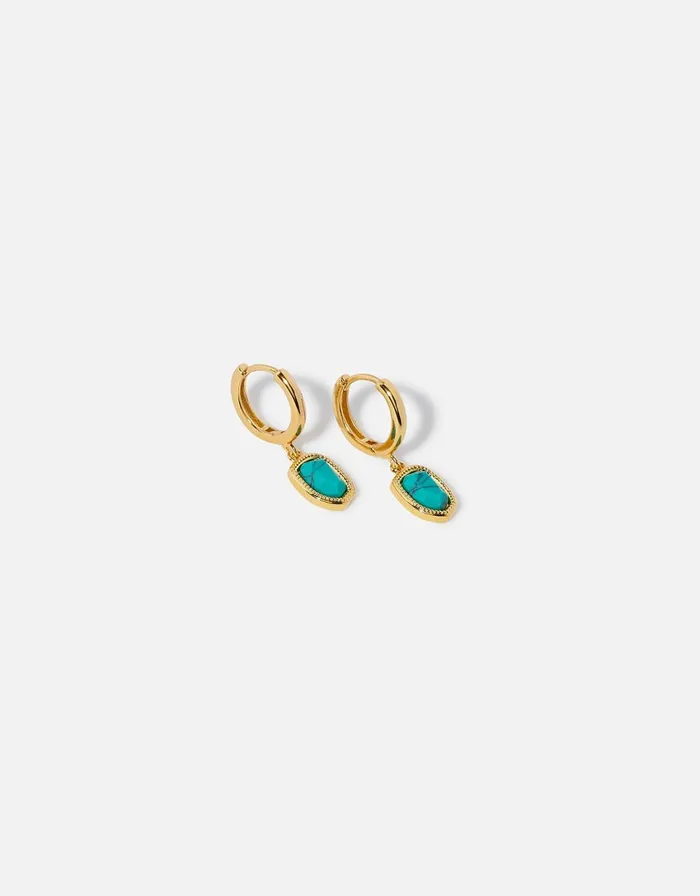 Accessorize GoldPlated Irregular Healing Stone Turquoise Huggie Hoops Women Earrings