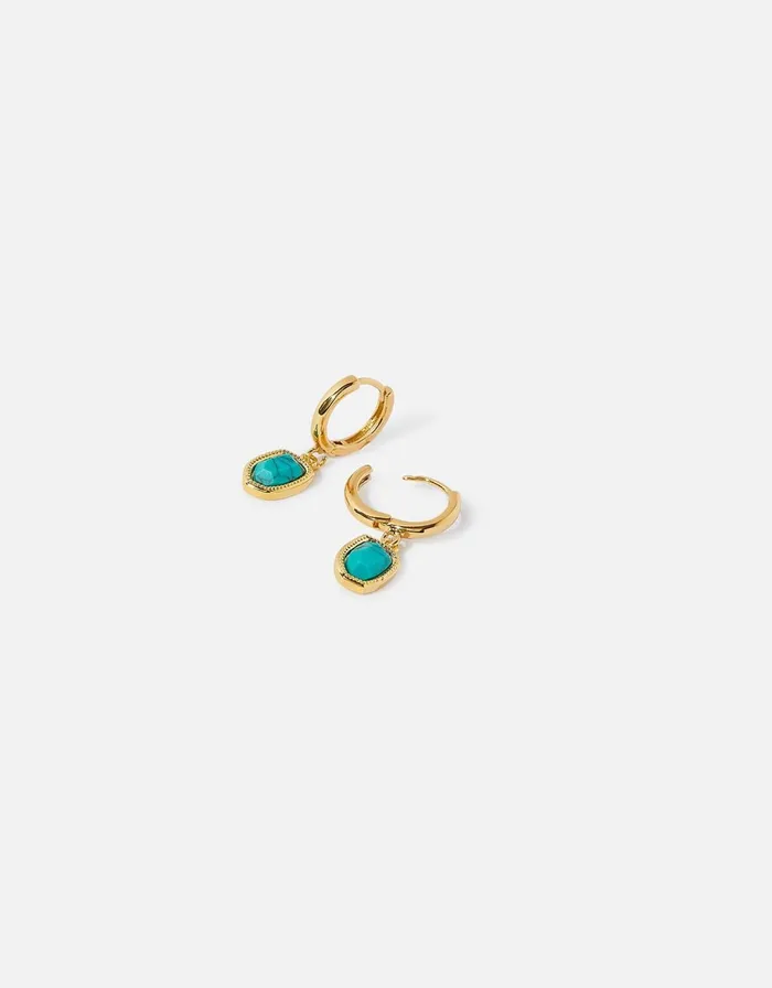 Accessorize GoldPlated Irregular Healing Stone Turquoise Huggie Hoops Women Earrings