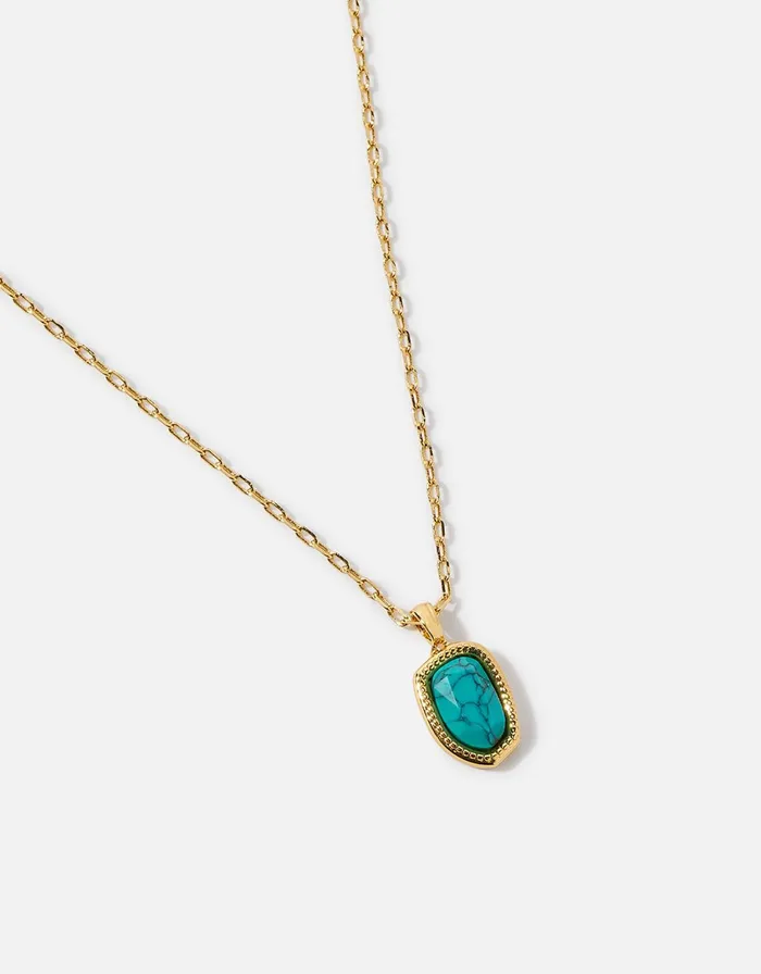 Accessorize GoldPlated Irregular Healing Stone Turquoise Necklace Women Necklaces