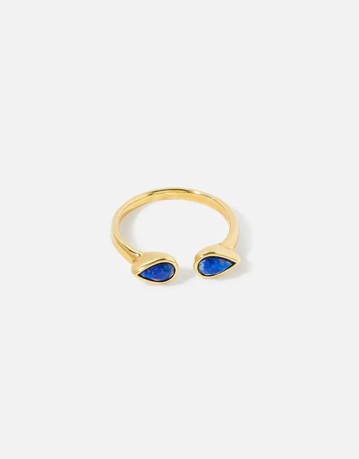 Accessorize GoldPlated Lapis Lazuli Healing Stone Ring Blue Navy Women Rings