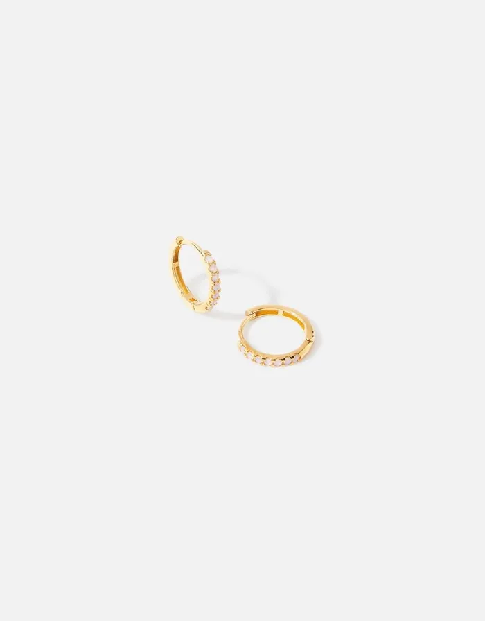 Accessorize GoldPlated Rose Quartz Stone Huggie Hoops Women Earrings