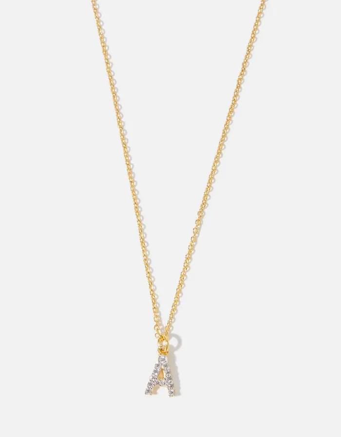 Accessorize Gold Vermeil White Topaz Initial Necklace Gold Gold Women Necklaces