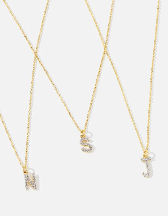 Accessorize Gold Vermeil White Topaz Initial Necklace Gold Gold Women Necklaces