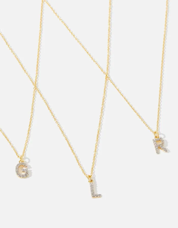 Accessorize Gold Vermeil White Topaz Initial Necklace Gold Gold Women Necklaces