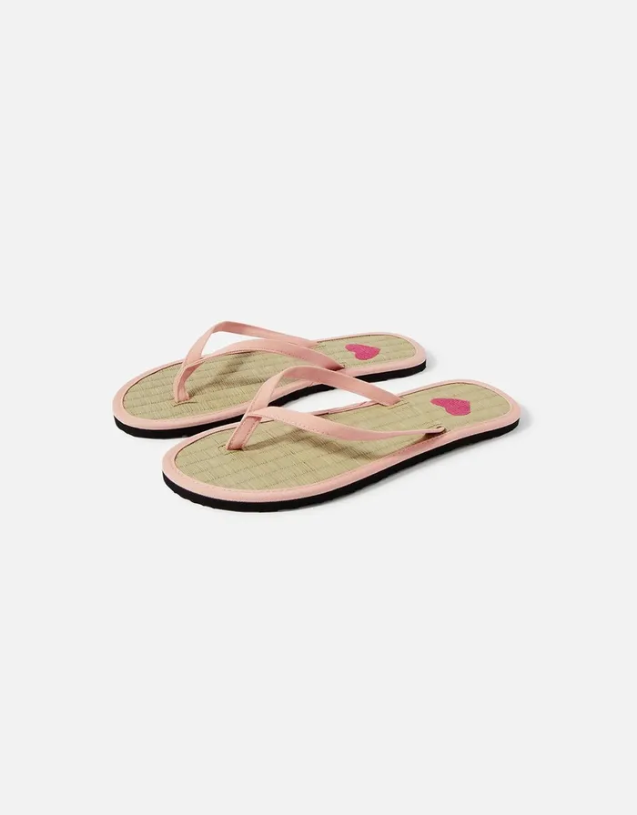Accessorize Heart Embroidered Seagrass Flip Flops Pink Pink Women Sandals and Flip Flops