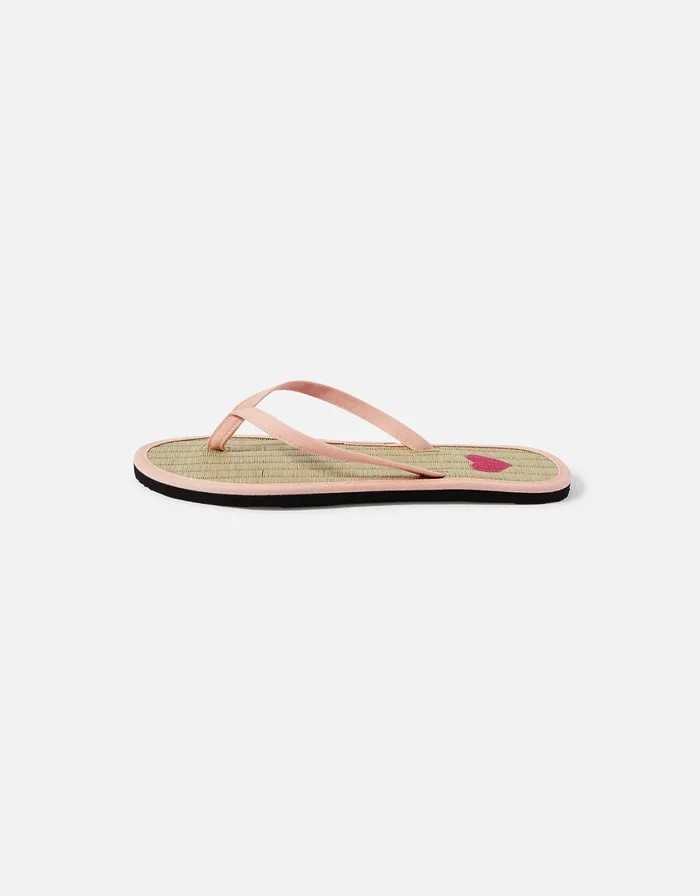 Accessorize Heart Embroidered Seagrass Flip Flops Pink Pink Women Sandals and Flip Flops