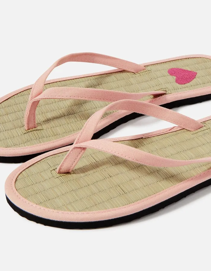 Accessorize Heart Embroidered Seagrass Flip Flops Pink Pink Women Sandals and Flip Flops