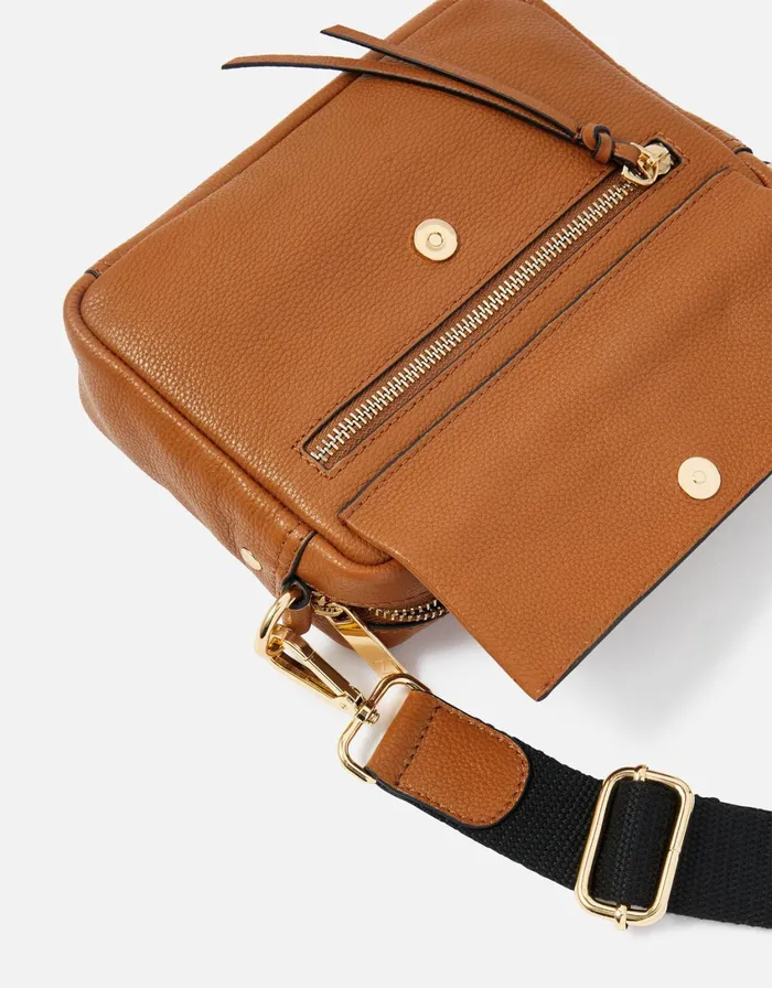 Accessorize Leather CrossBody Camera Bag Tan Tan Women Leather Bags