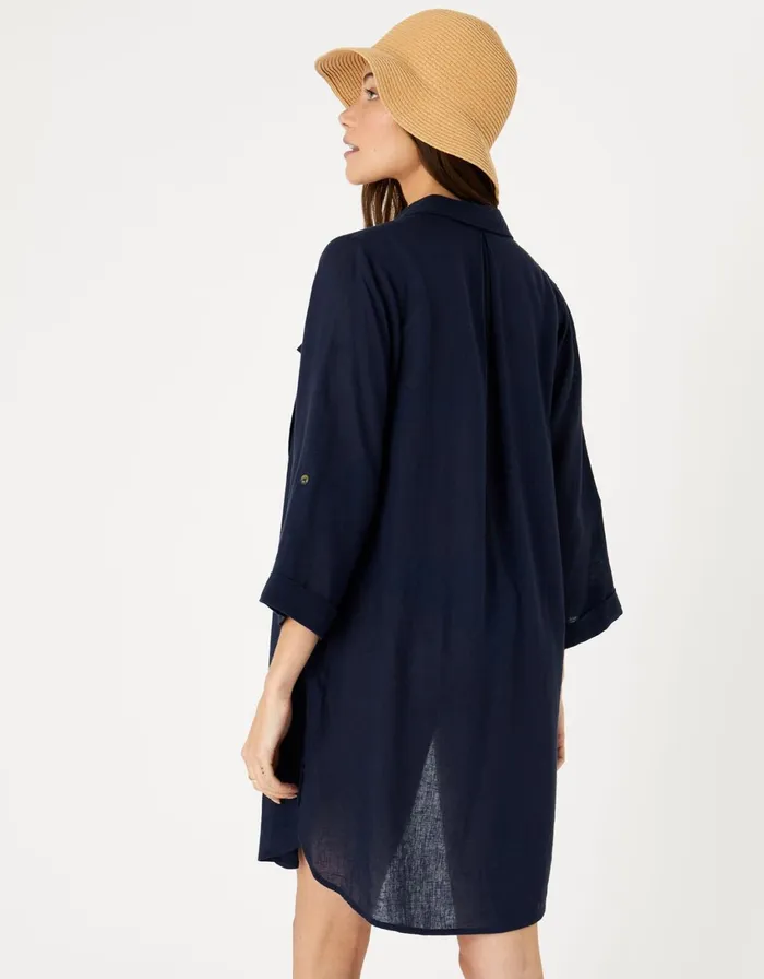 Accessorize Long Sleeve Beach Shirt Blue Navy Women Tops