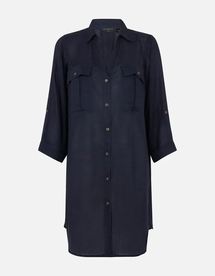 Accessorize Long Sleeve Beach Shirt Blue Navy Women Tops