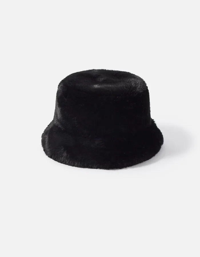 Accessorize Luxe Faux Fur Bucket Hat Black Women Hats