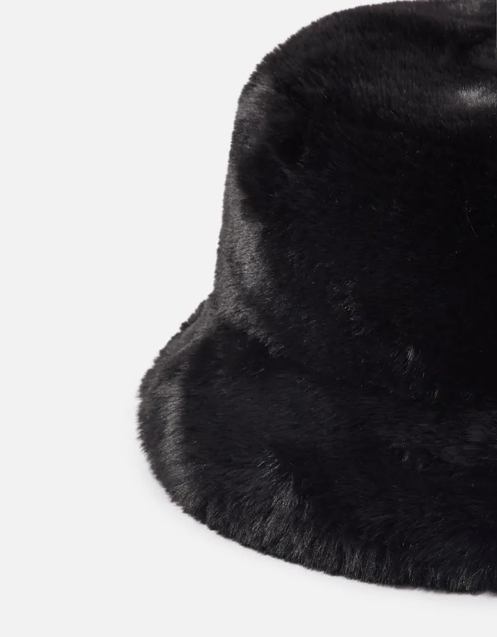 Accessorize Luxe Faux Fur Bucket Hat Black Women Hats