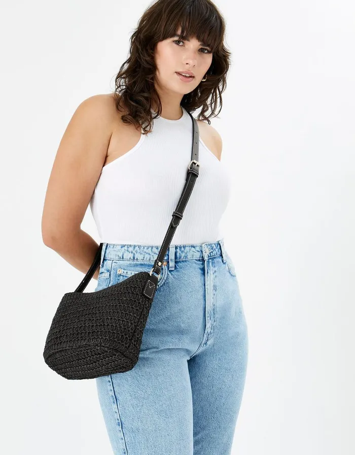Accessorize Maeve Raffia CrossBody Bag Black Black Women Beach Bags