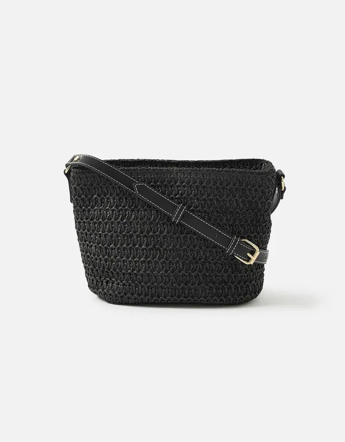 Accessorize Maeve Raffia CrossBody Bag Black Black Women Beach Bags