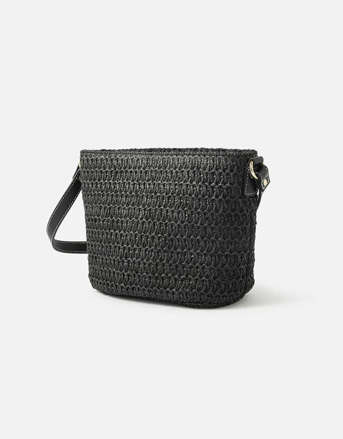 Accessorize Maeve Raffia CrossBody Bag Black Black Women Beach Bags