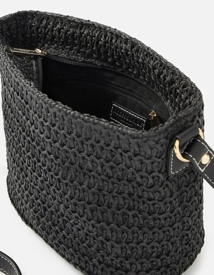 Accessorize Maeve Raffia CrossBody Bag Black Black Women Beach Bags