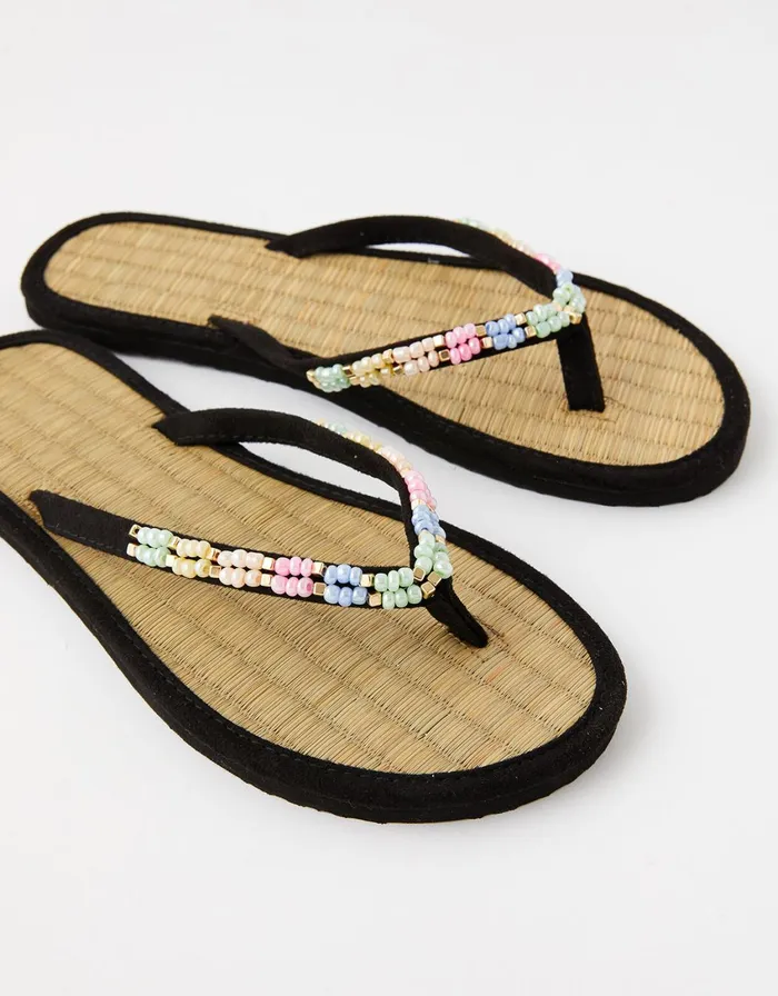Accessorize MultiColoured Beaded Seagrass Multi Pastelmulti Women Sandals and Flip Flops