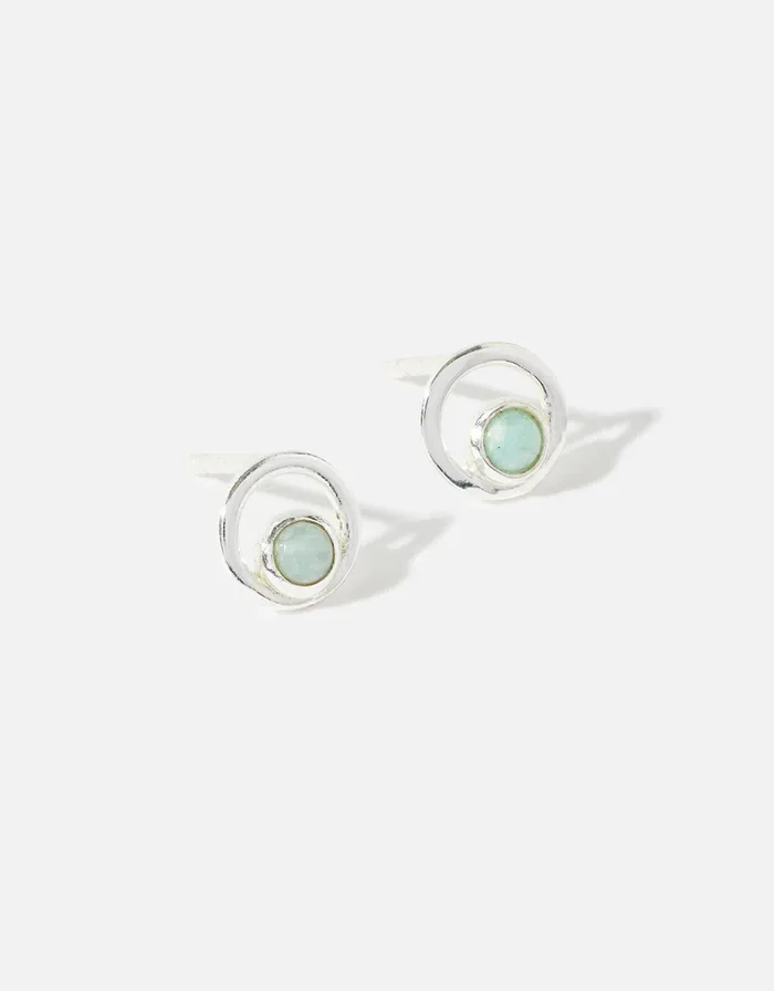 Accessorize Recycled Sterling Silver Amazonite Circle Studs Women Earrings