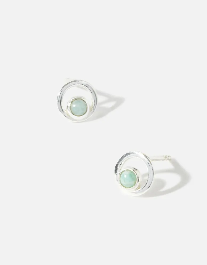 Accessorize Recycled Sterling Silver Amazonite Circle Studs Women Earrings