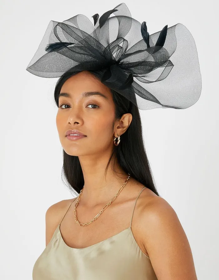 Accessorize Rhea Oversized Bow Fascinator Headband Black Black Women Hats