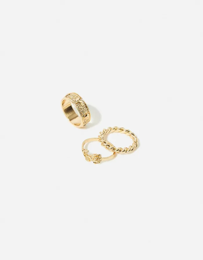 Accessorize Romantic Ramble Heart Engraved Ring Set Gold Gold Women Rings