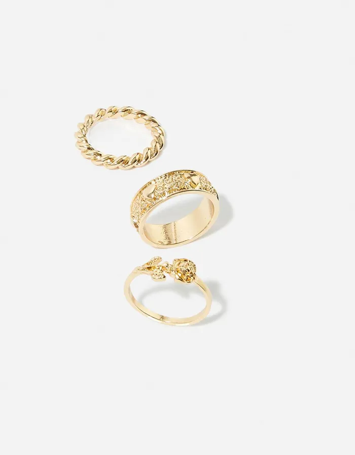 Accessorize Romantic Ramble Heart Engraved Ring Set Gold Gold Women Rings