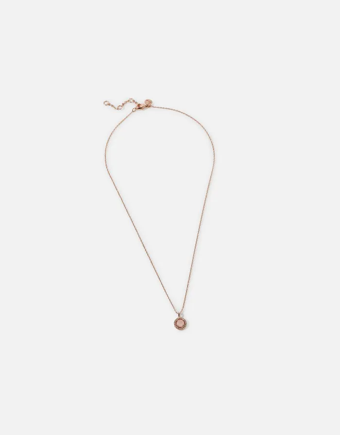 Accessorize Rose GoldPlated Rose Quartz Sparkle Halo Pendant Necklace Women Necklaces