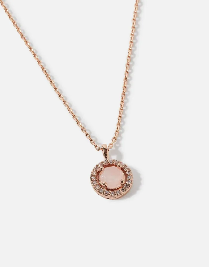 Accessorize Rose GoldPlated Rose Quartz Sparkle Halo Pendant Necklace Women Necklaces