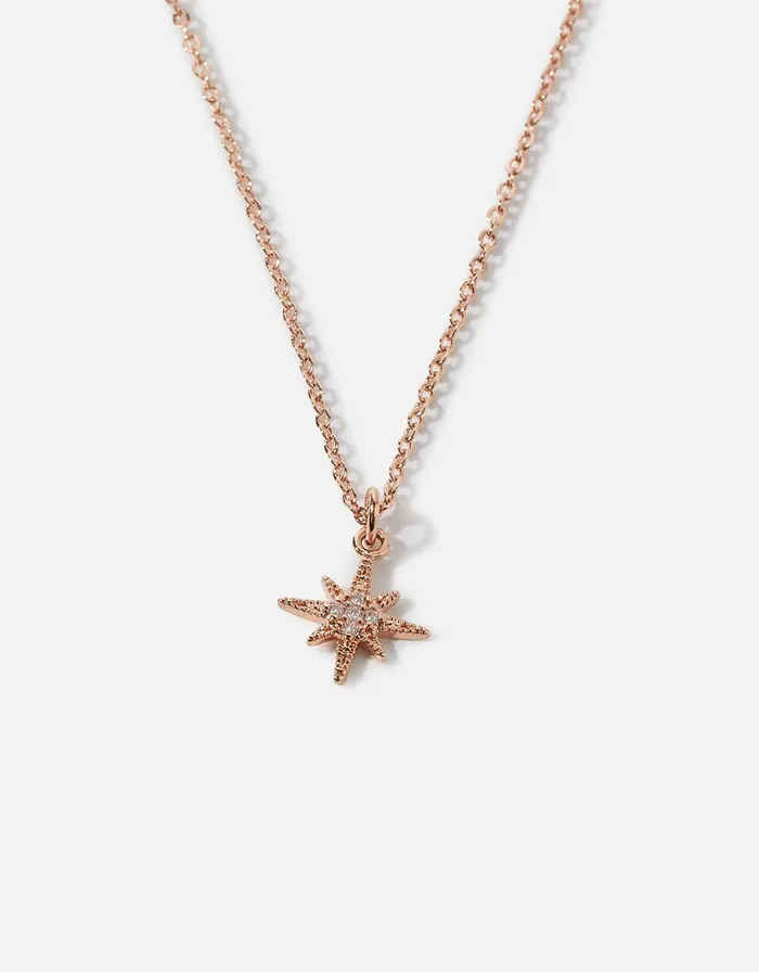 Accessorize Rose GoldPlated Sparkle Star Pendant Necklace Women Necklaces