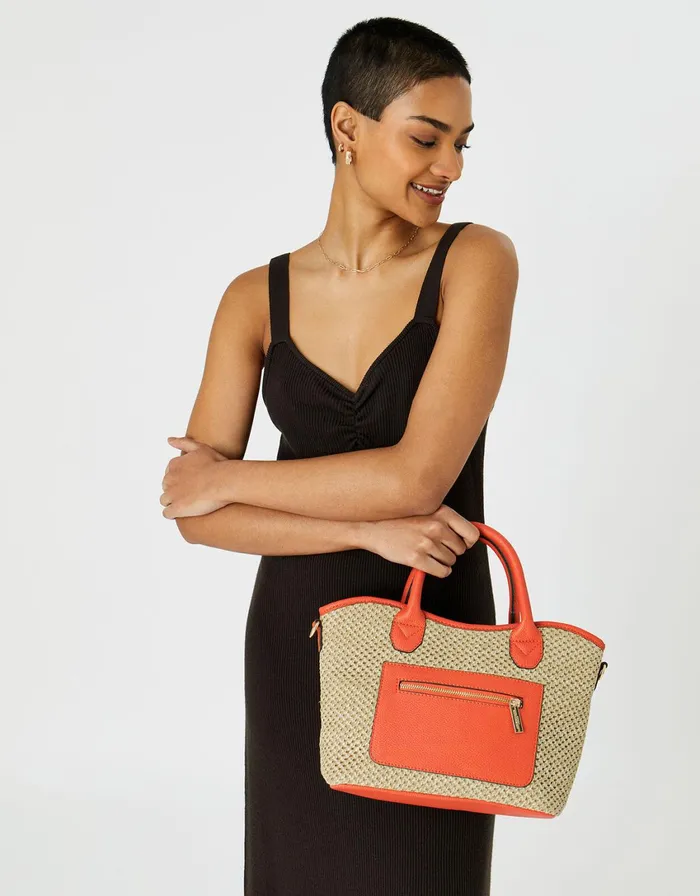 Accessorize Rosie Raffia Handheld Bag Orange Orange Women Top Handle Bags
