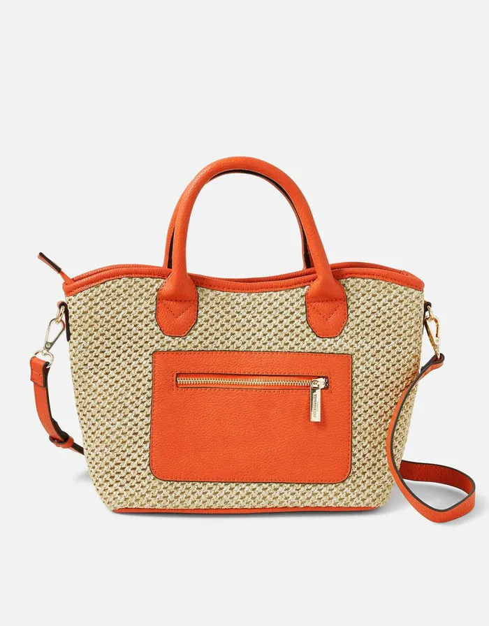 Accessorize Rosie Raffia Handheld Bag Orange Orange Women Top Handle Bags