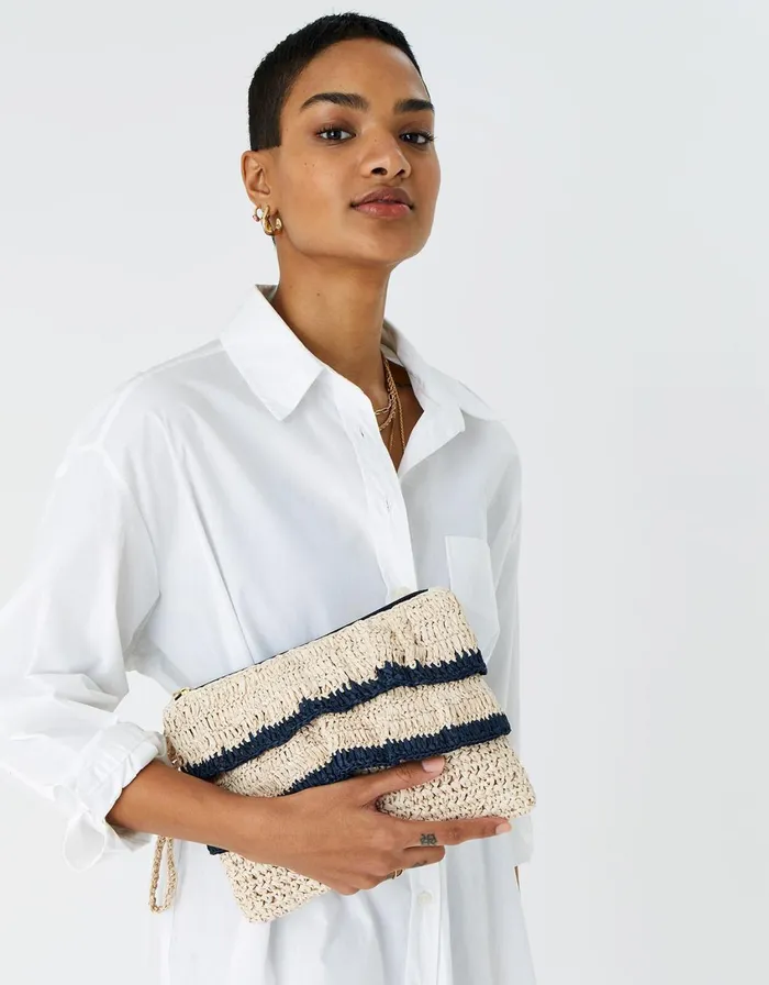 Accessorize Ruffle Raffia Clutch Bag Women Beach Bags