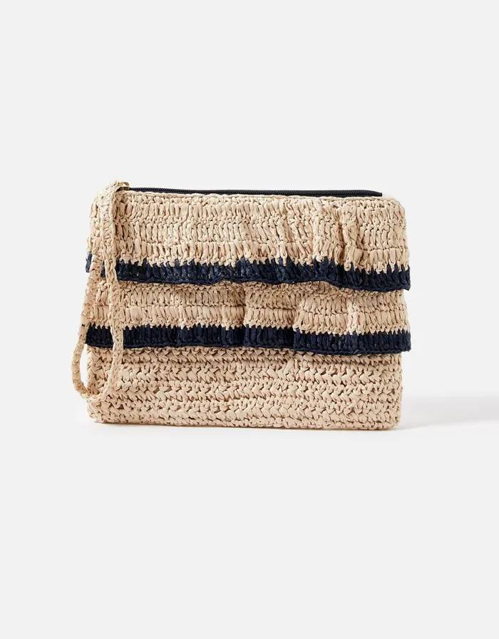 Accessorize Ruffle Raffia Clutch Bag Women Beach Bags
