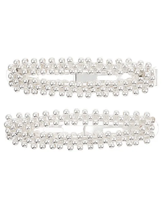 Accessorize Silver Beaded Snap Hair Clips Women Hair Accessories