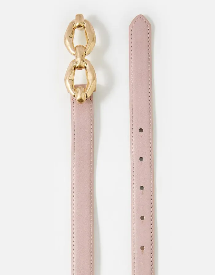 Accessorize Skinny Double Hoop Buckle Belt Nude Nude Women Belts