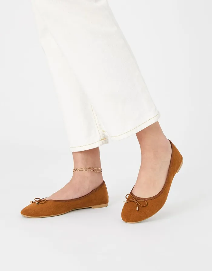 Accessorize Sophia Bow Ballerina Flats Tan Tan Women Flat Shoes