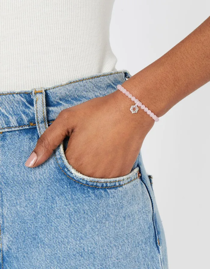 Accessorize Sterling Silver Crown Chakra Bracelet With Rose Quartz Women Bracelets