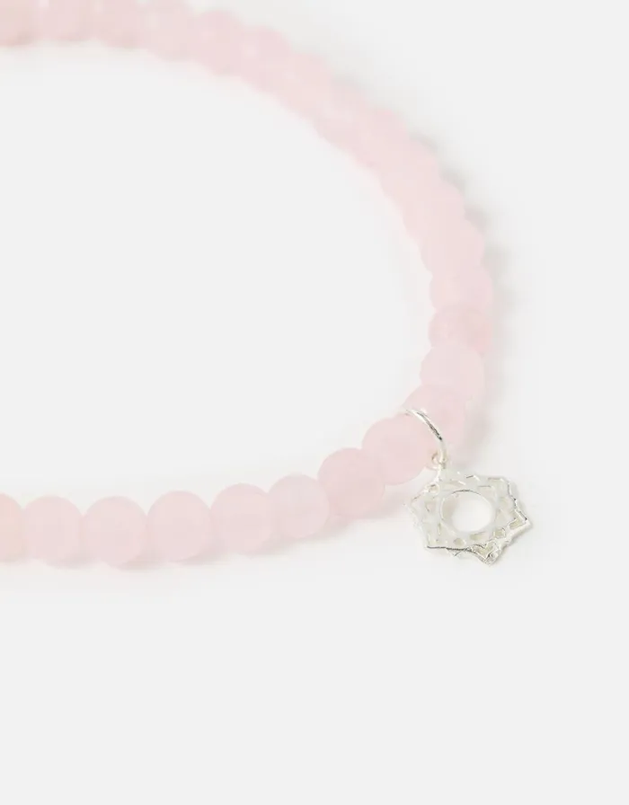 Accessorize Sterling Silver Crown Chakra Bracelet With Rose Quartz Women Bracelets