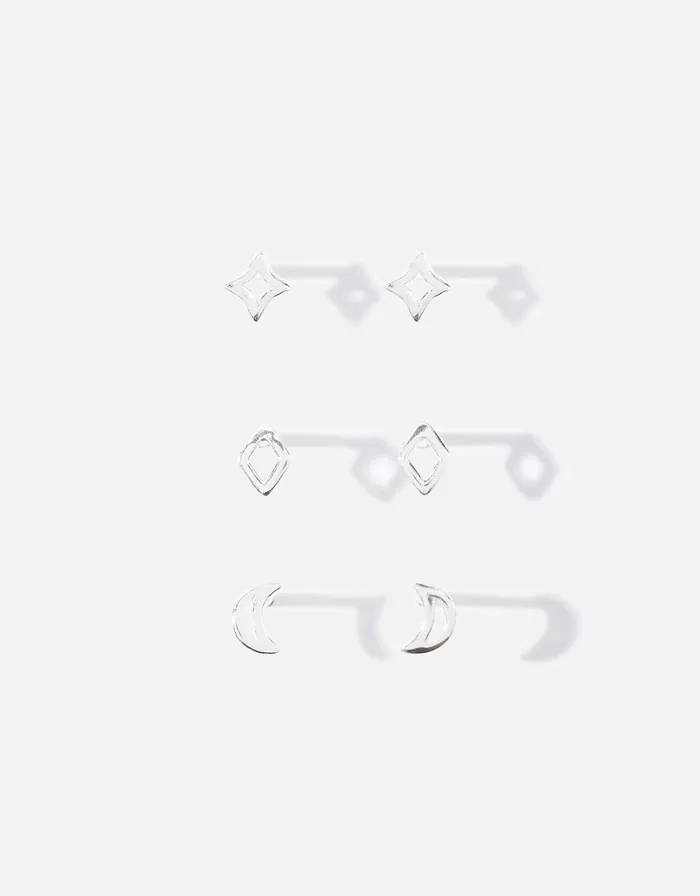 Accessorize Sterling Silver CutOut Celestial Stud Set Women Earrings