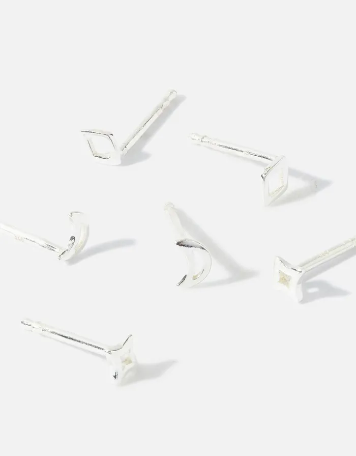 Accessorize Sterling Silver CutOut Celestial Stud Set Women Earrings