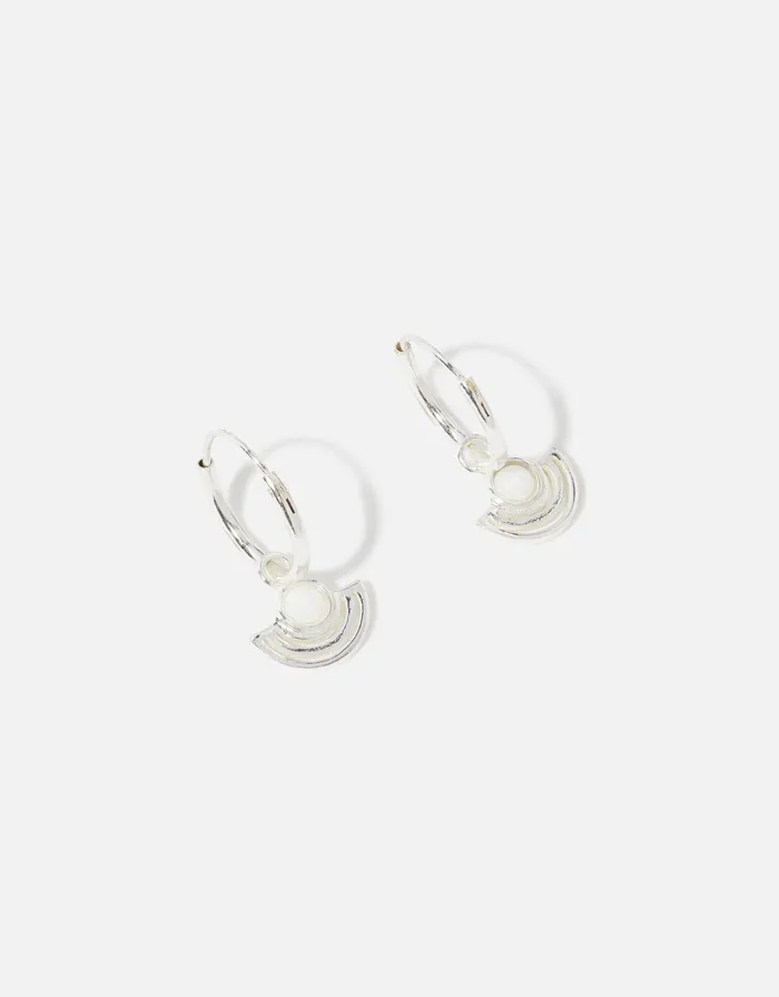Accessorize Sterling Silver Deco Stone Hoops Women Earrings