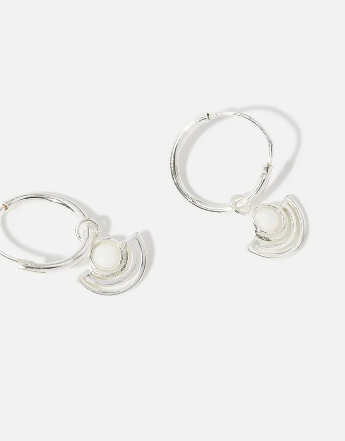Accessorize Sterling Silver Deco Stone Hoops Women Earrings