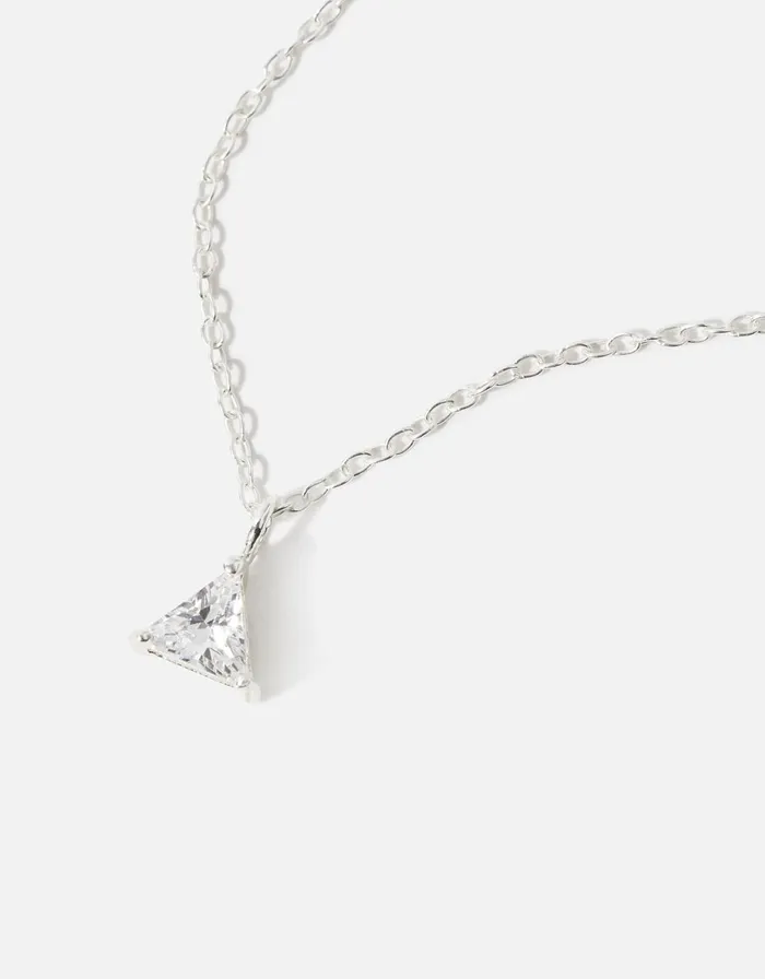 Accessorize Sterling Silver Diamant Triangle Pendant Necklace Women Necklaces