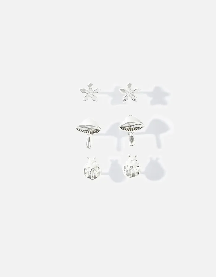 Accessorize Sterling Silver Mushroom Stud Set Women Earrings