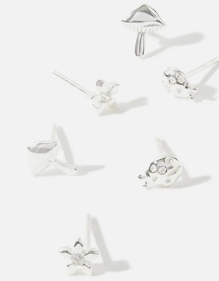 Accessorize Sterling Silver Mushroom Stud Set Women Earrings