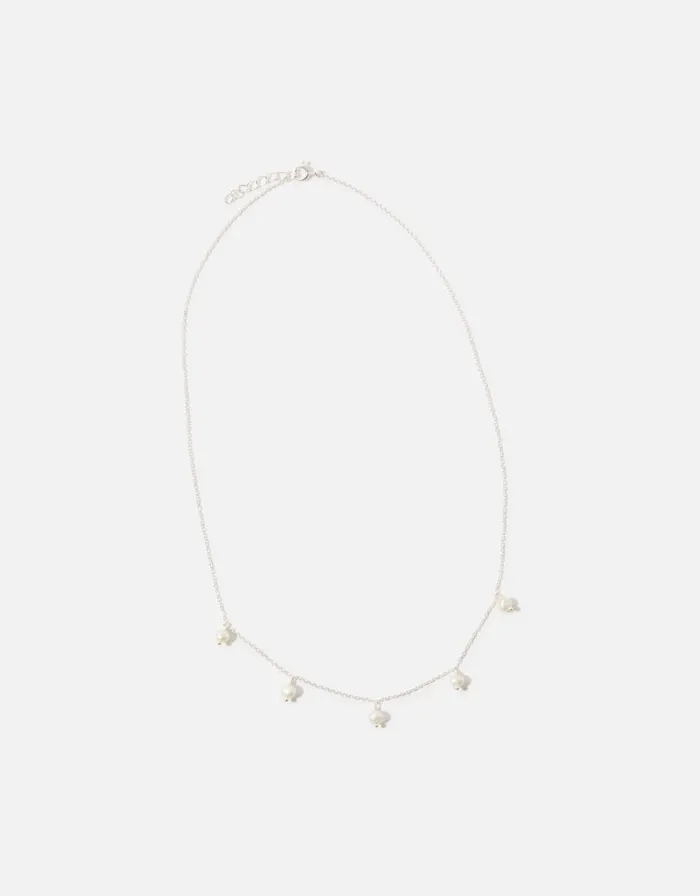 Accessorize Sterling Silver Pearl Station Necklace Women Necklaces