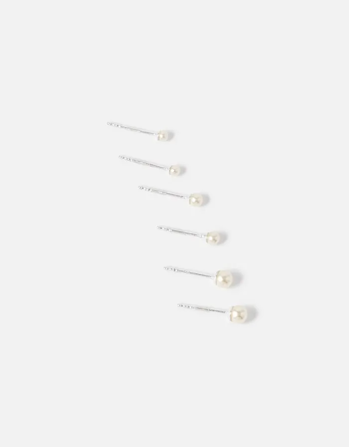 Accessorize Sterling Silver Pearl Stud Earring Set Women Earrings