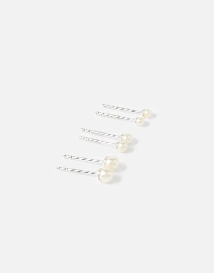 Accessorize Sterling Silver Pearl Stud Earring Set Women Earrings