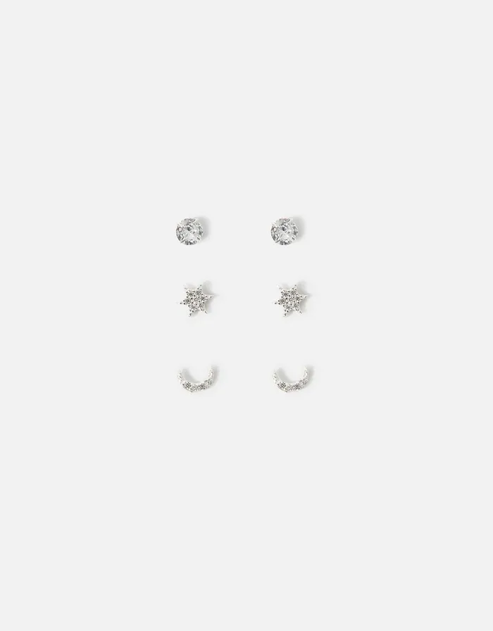Accessorize Sterling Silver Sparkle Celestial Stud Set Women Earrings