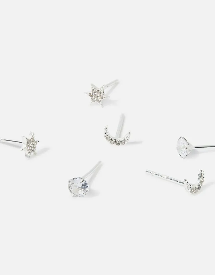 Accessorize Sterling Silver Sparkle Celestial Stud Set Women Earrings